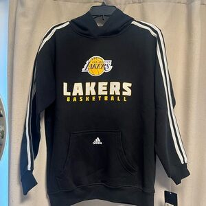 Adidas Black Los Angeles Lakers Hoodie with White Stripes